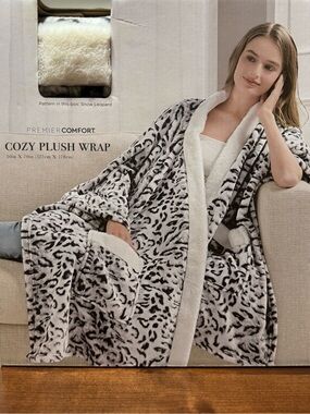 Macy's Cozy Plush Wrap - Snow Leopard Print in White and Gray